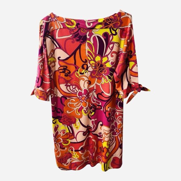 TRINA Trina Turk Size Large Vinet Tie Slit Sleeve Floral Medley Mini Dress - Picture 5 of 9